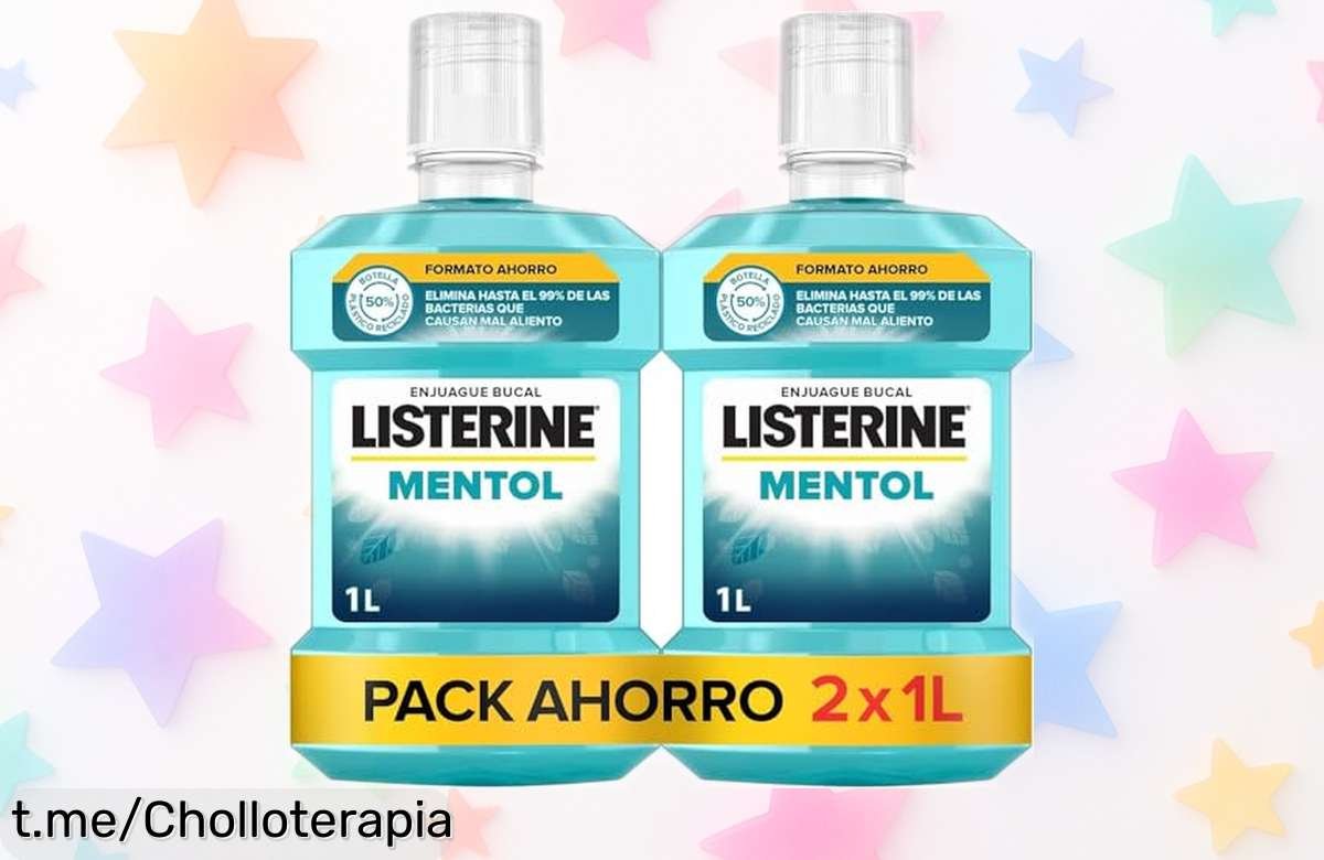 Enjuague bucal Listerine Mentol 2 x 1 L en oferta brutal, combate el 99% de bacterias y disfruta de un aliento fresco ¡Solo por tiempo limitado, no te lo pierdas!