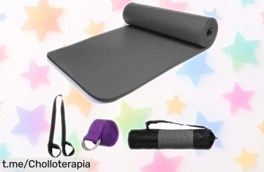 Esterilla Pilates antideslizante de 10mm con línea de postura, ¡super chollo a precio rebajado! Mejora tu equilibrio y siente la fuerza en cada sesión. ¡No te quedes sin la tuya ya!