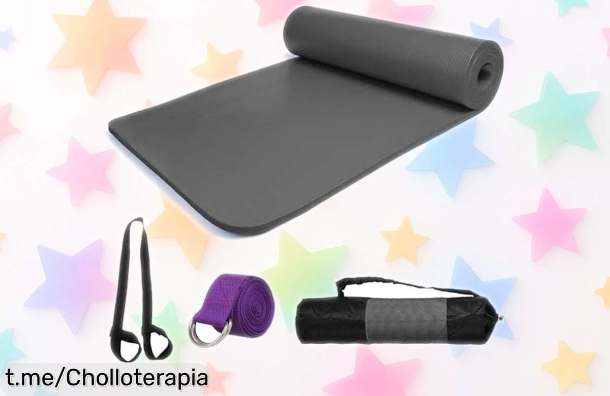 Esterilla Pilates antideslizante de 10mm con línea de postura, ¡super chollo a precio rebajado! Mejora tu equilibrio y siente la fuerza en cada sesión. ¡No te quedes sin la tuya ya!