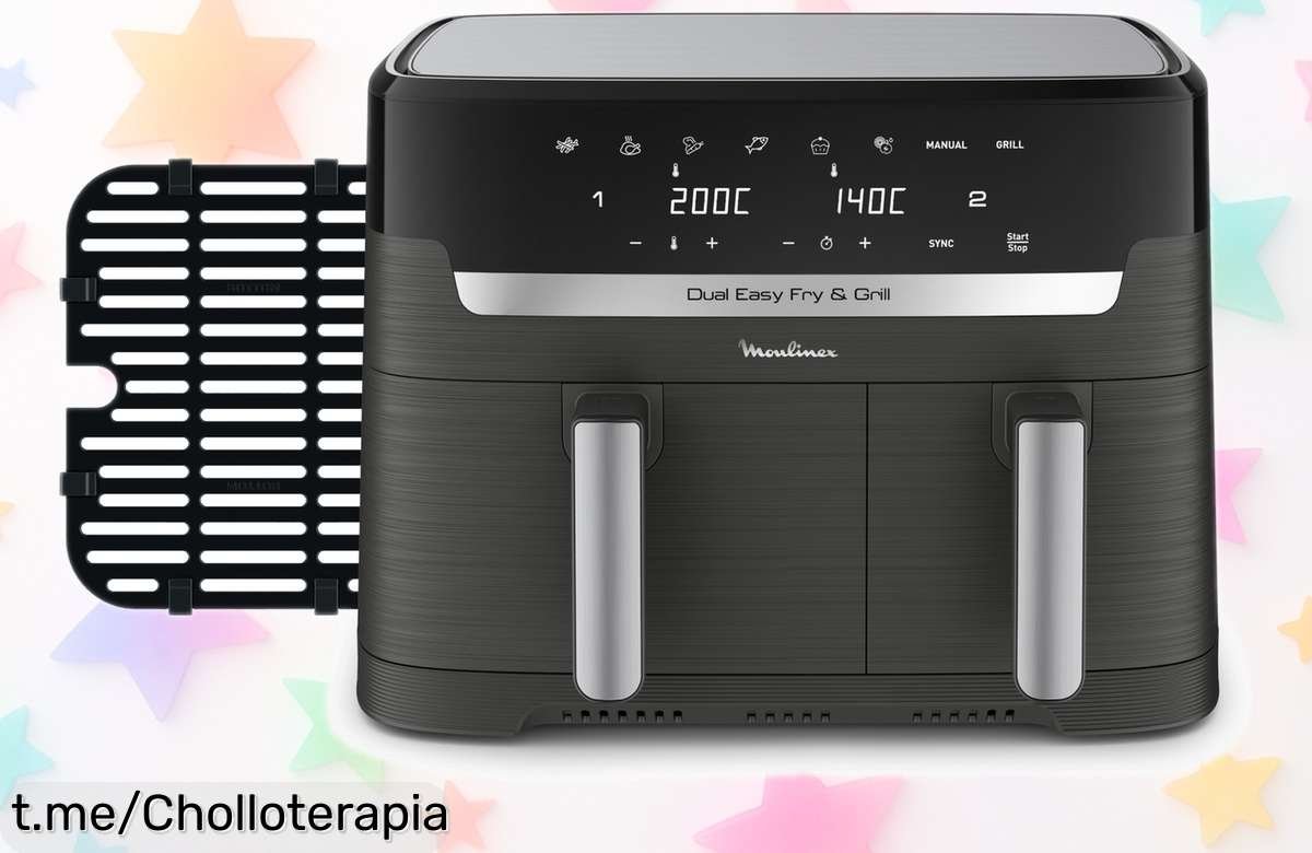 Freidora de aire y grill Moulinex Dual Easy Fry & Grill EZ905: ¡Chollo increíble! Con 8,3 L de capacidad y un precio rebajado que no verás otra vez. Sé el chef estrella hoy mismo.