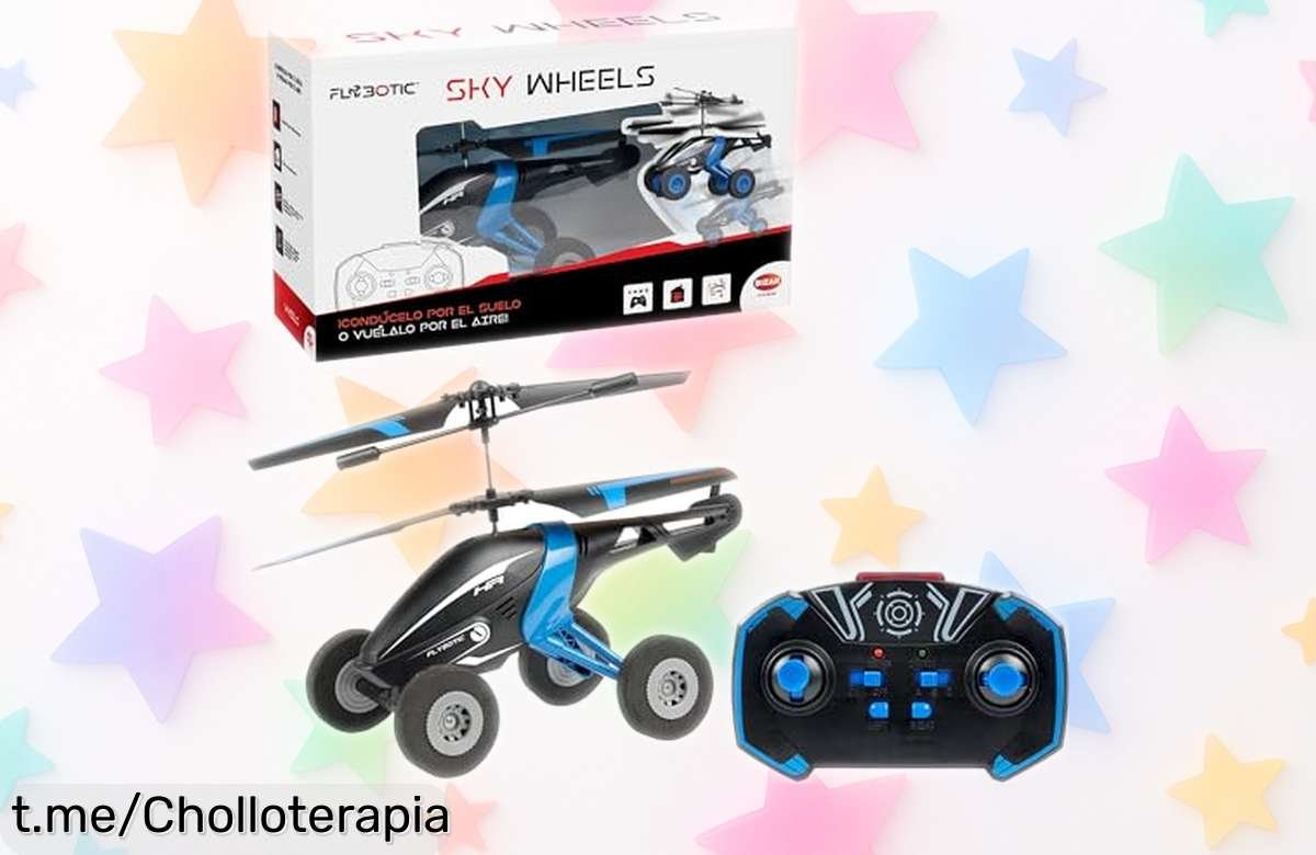 Helicóptero RC Bizak Sky Wheels, acrobacias por tierra y aire a precio loco. ¡Haz que tus peques se diviertan pilotando hoy mismo sin complicaciones!