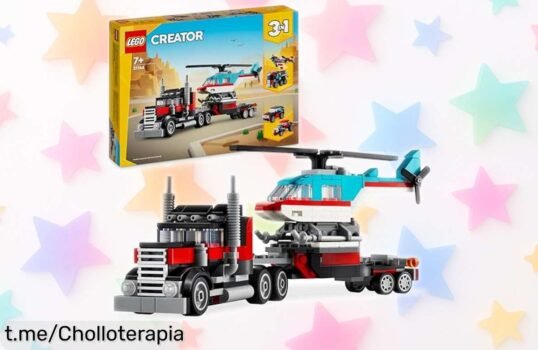 Impresionante LEGO Creator 3 en 1 Camión Plataforma con helicóptero, precio súper rebajado para hacer volar la imaginación de los peques. ¡No te quedes sin este ofertón y diviértete ya!