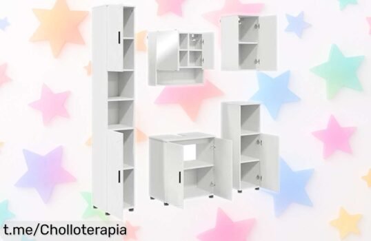 Juego de muebles de baño 5 piezas, resistente a humedad y montaje sin líos. ¡No te quedes sin este ofertón que transformará tu baño por un precio increíble!