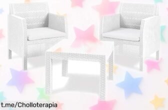 Juego de muebles de jardín Matilde Toomax, espectacular efecto ratán blanco a precio rebajado; transforma tu espacio y haz sonreír a todos tus invitados al aire libre ya.