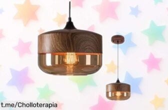 Lámpara colgante moderna de vidrio y madera: súper chollo con precio rebajado, ideal para dar calidez a tu hogar. ¡Ilumina tus espacios ahora mismo antes que se agoten!