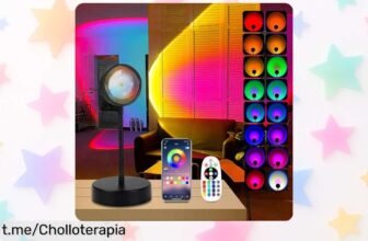 Lámpara de proyección QUIGO Sunset: crea ambientes mágicos con luz LED y 16 colores a precio rebajado, ¡date prisa y transforma tu habitación en un espacio romántico hoy mismo!