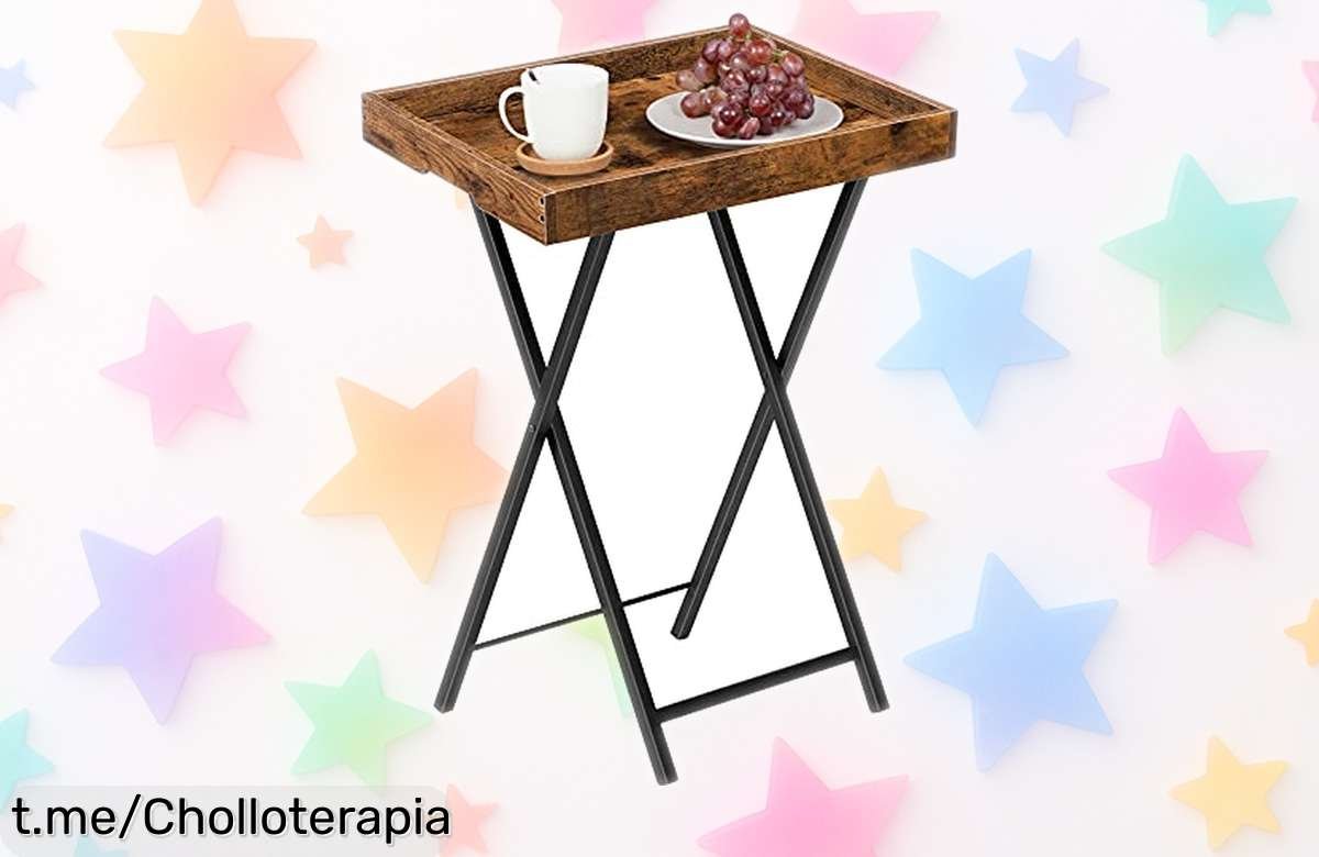 Mesa auxiliar plegable Hoobro con bandeja extraíble, diseño vintage y resistencia máxima: ¡aprovecha este ofertón que no podrás dejar pasar!