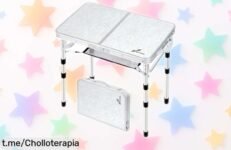 Mesa plegable de camping súper ligera con 4 alturas ajustables y red organizadora, ahora a precio de ganga para que disfrutes cada aventura al aire libre sin pensar en el costo