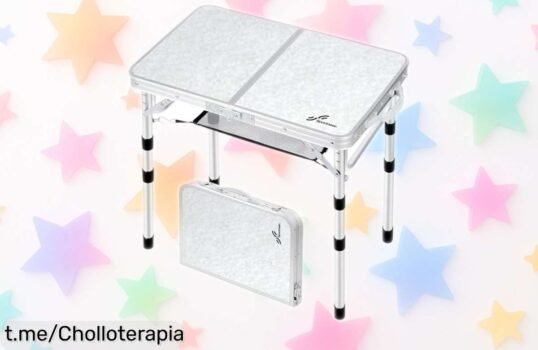 Mesa plegable de camping súper ligera con 4 alturas ajustables y red organizadora, ahora a precio de ganga para que disfrutes cada aventura al aire libre sin pensar en el costo