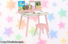 Mesa y silla infantiles rosa AIYAPLAY con estante a precio rebajado: haz que la sala de juegos brille con risas, ¡los mejores momentos te están esperando!