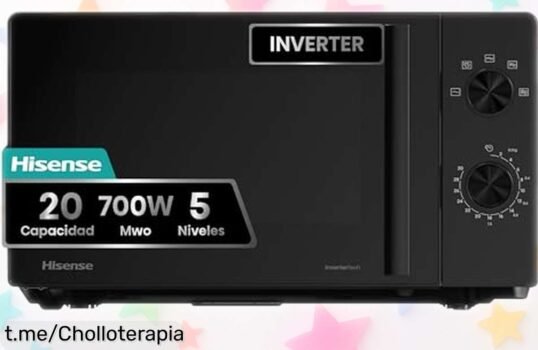 Microondas Hisense H20MOBP1HI, un super chollo de 20 litros con tecnología inverter que calienta parejo y ¡silencioso! Aprovecha el precio rebajado antes que se agoten las unidades.