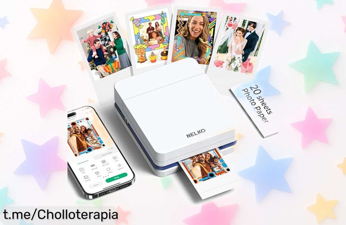 Mini impresora portátil Nelko PP01 para imprimir tus fotos y pegatinas desde el móvil, aprovechando este descuento brutal que hará brillar tus recuerdos. ¡No lo dejes escapar!