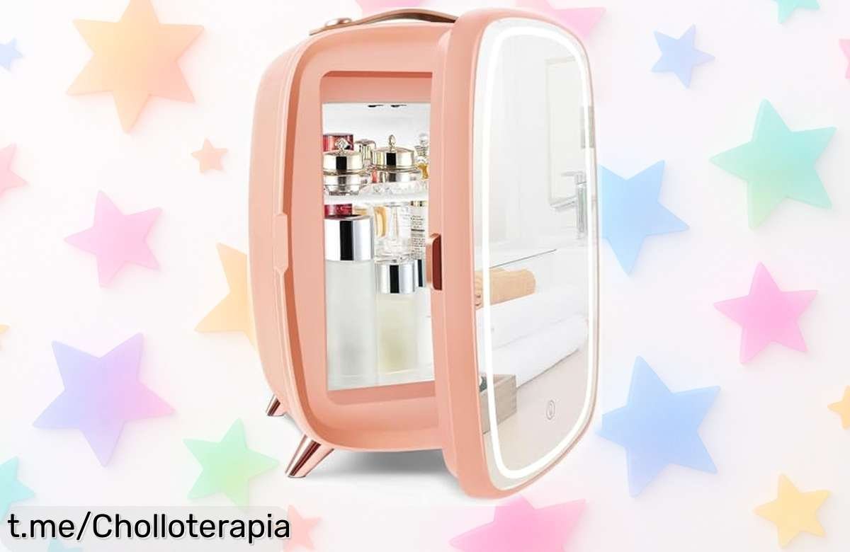 Mini nevera para cosméticos con espejo LED, un ofertón imperdible que mantendrá tus cremas frescas y listas; ¡aprovéchala antes de que desaparezca!