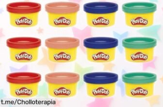 Pack de 12 mini botes de plastilina PlayDoh en colores divertidos, a precio rebajado para dejar volar la creatividad. ¡No te lo pierdas y comienza la diversión ya!