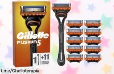 Pack irresistible de 11 cuchillas Gillette Fusion5 con maquinilla gratis, precio rebajado que no puedes dejar escapar. ¡Hazte el mejor afeitado hoy mismo y siente la frescura!