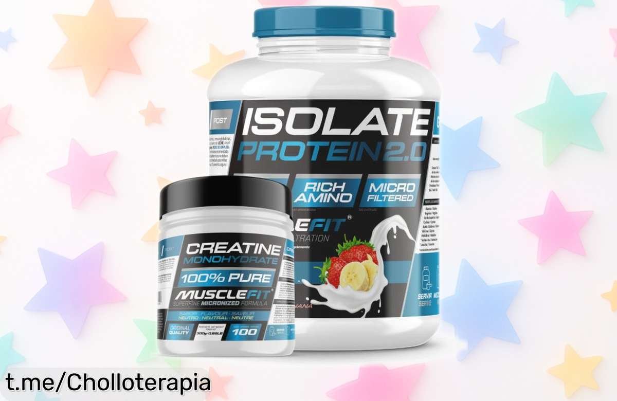 Pack proteína iso 2000g + creatina 300g Musclefit con precio rebajado, ¡súper chollo para llenar de energía tus entrenos! Aprovecha ahora y potencia tu fuerza al máximo.