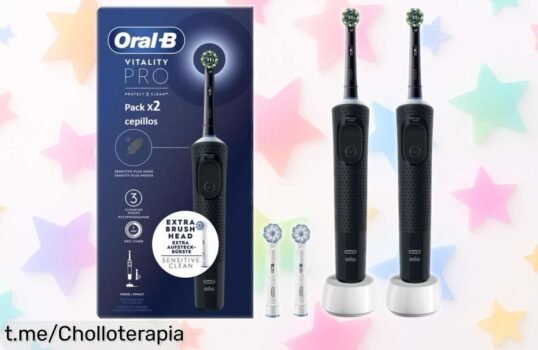 Pack x2 cepillos eléctricos Oral-B Vitality Pro negro con cargadores y recambios: ¡Precio rebajado! Dale a tu sonrisa el cuidado que se merece antes de que se acabe esta oferta irresistible.