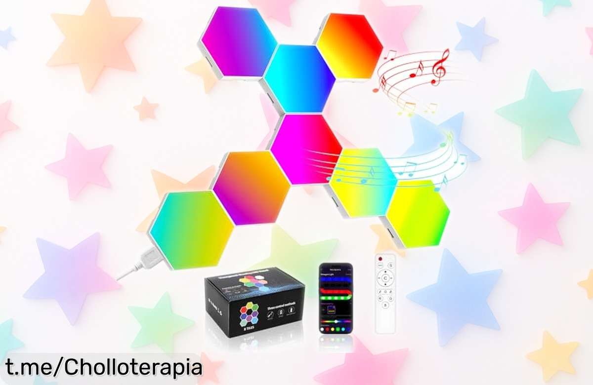 Paneles hexagonales RGB para gamer que iluminan tu habitación con ritmo musical, a precio loco; transforma tus fiestas y momentos especiales hoy mismo.
