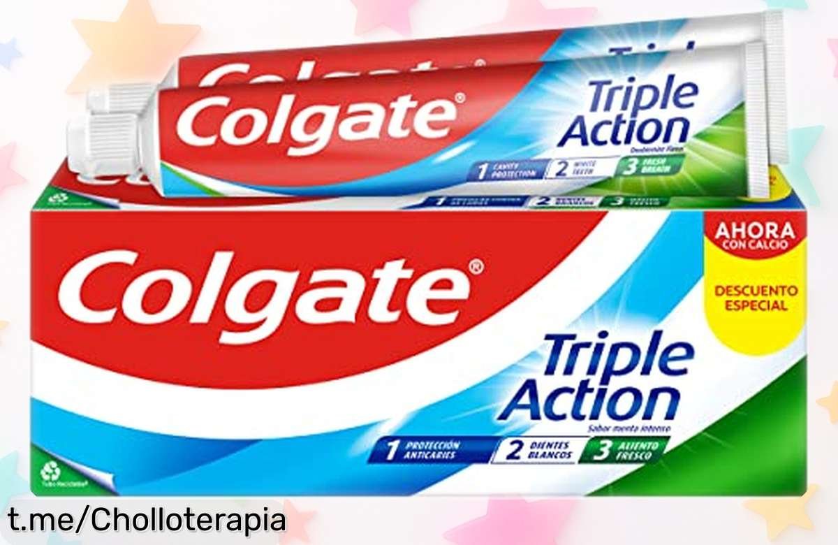 Pasta de dientes triple acción Colgate en pack de 2 a precio ridículo: ¡combate caries y despierta tu sonrisa fresca cada mañana! No te quedes sin la tuya.