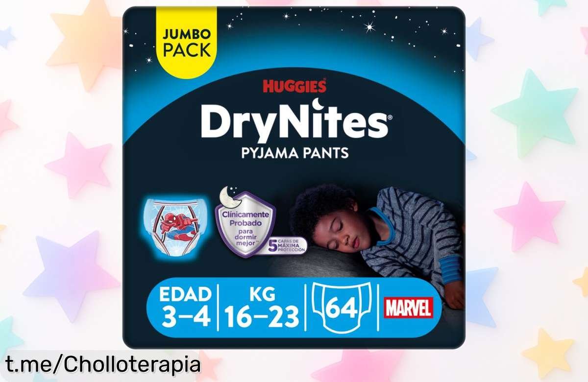 Pijama pants para niño Huggies DryNites a precio rebajado: super chollo que garantiza noches sin sustos, ¡no dejes pasar esta oportunidad y haz sonreír a tu familia ya!