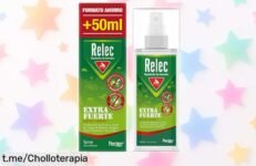 Protección total con el spray antimosquitos Relec Extra Fuerte al 50% de DEET, ahora a precio rebajado y listo para tus aventuras. No te lo pierdas, ¡hazlo tuyo antes que se acabe!