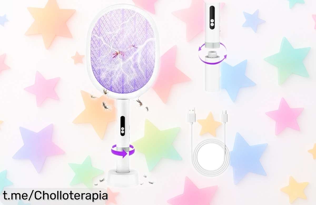 Raqueta matamoscas eléctrica de 4000V con carga rápida USBC, la solución definitiva contra mosquitos este verano, ¡no te lo pierdas y despídete de las picaduras ya!