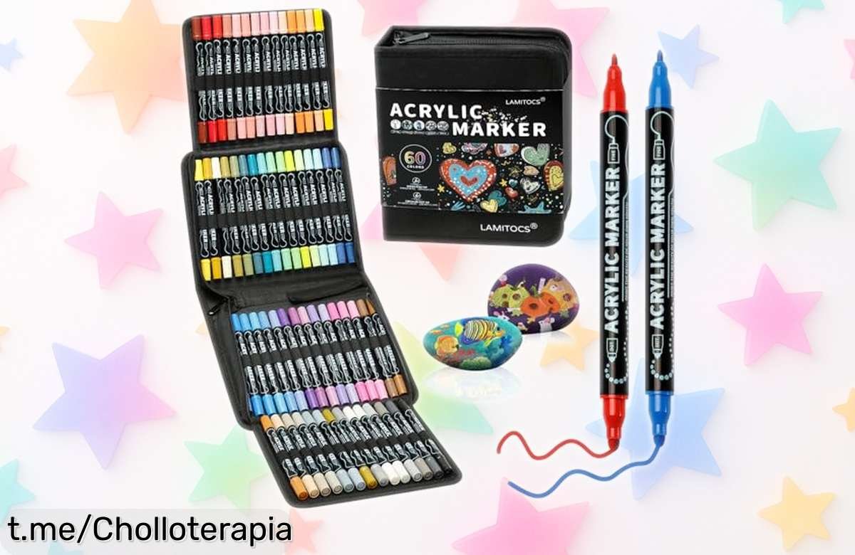 Rotuladores acrílicos Lamitocs de 60 colores con doble punta, ¡super chollo precio rebajado que hará brillar tu creatividad! Consíguelos ya antes de que se agoten y crea sin límites.