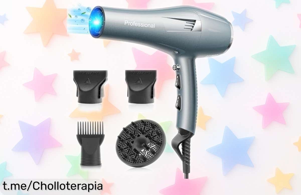 Secador de pelo profesional iónico con 3 temperaturas y difusor, super chollo en descuento brutal. ¡Date prisa que vuela y despídete del encrespamiento!