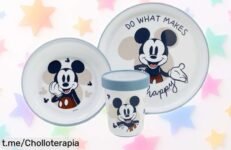 Set de vajilla premium bicolor Mickey Mouse para peques, ¡con precio rebajado alucinante! No te quedes sin la sonrisa en su mesa, actúa ya antes de que volar.