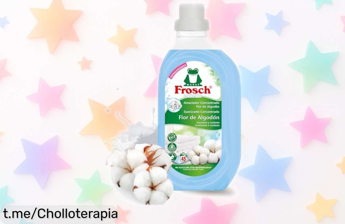 Suavizante Frosch concentrado con aroma a flor de algodón, precio loco y piel protegida. ¡Apresúrate, que estas unidades vuelan y tu ropa lo merece!