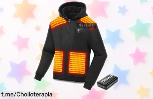Sudadera calefactable Wholede para hombre y mujer, calor inmediato en 8 zonas y cargador incluido, el precio loco de esta oferta no se volverá a repetir ¡Calienta tus aventuras ya!