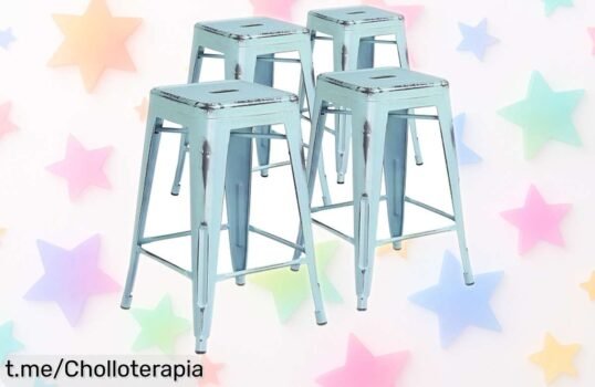 Taburetes metal envejecido Flash Furniture: ¡súper resistentes y apilables! Aprovecha el precio rebajado por tiempo limitado, no dejes pasar este chollazo para tu hogar.