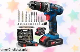 Taladro percutor a batería 21V con 2 baterías y 27 accesorios, supera la potencia de otros con descuento brutal. ¡Aprovecha antes que vuelen y mejora tus proyectos ya!