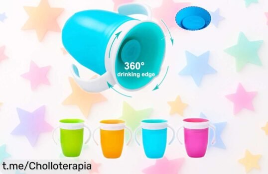 Taza para bebé con rotación 360° de alta calidad: ¡super chollo a precio rebajado para que tu pequeño beba sin líos y tú disfrutes la tranquilidad! ¡No te quedes sin ella!