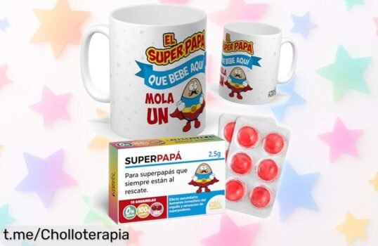 Taza personalizada super papá con caramelos sabor cereza, ¡ofertón exclusivo por tiempo limitado para que su sonrisa brille hoy mismo!