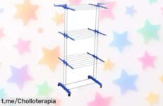 Tendedero a pie de 4 niveles con ruedas en acero inoxidable, precio rebajado que vuela; hazte ya con este chollazo y disfruta del orden en tu hogar para siempre.