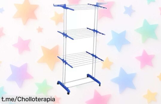 Tendedero a pie de 4 niveles con ruedas en acero inoxidable, precio rebajado que vuela; hazte ya con este chollazo y disfruta del orden en tu hogar para siempre.