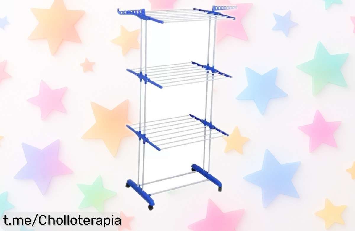 Tendedero a pie de 4 niveles con ruedas en acero inoxidable, precio rebajado que vuela; hazte ya con este chollazo y disfruta del orden en tu hogar para siempre.