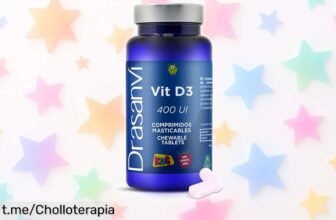 Vitamina D3 infantil Drasanvi 400 UI masticable, precio rebajado para que los peques crezcan fuertes y sanos. ¡Aprovecha este super chollo antes de que se acabe!