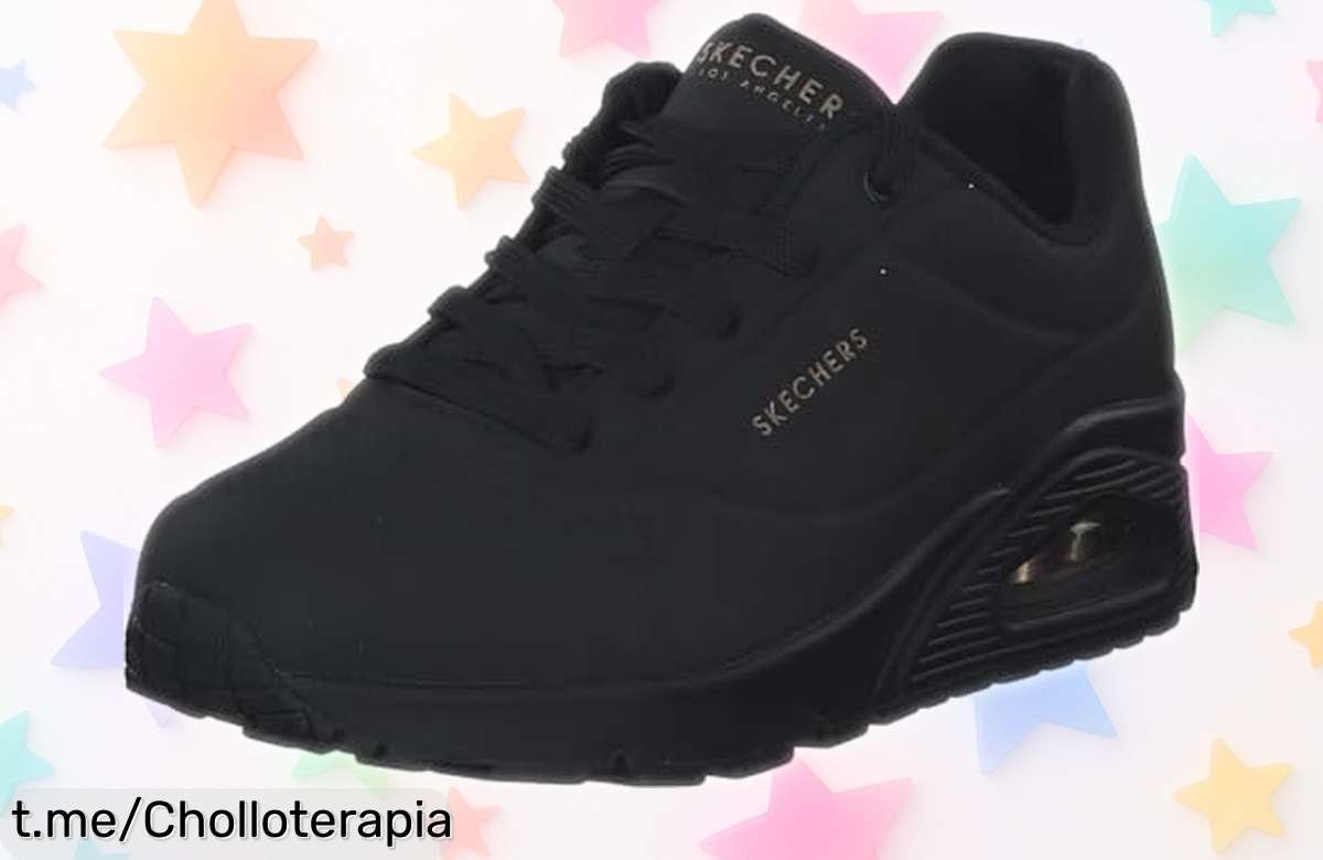 Zapatillas Skechers Uno negras con suela resistente a un precio rebajado que no puedes dejar escapar, ¡camina segura y estilosa en cada paso!
