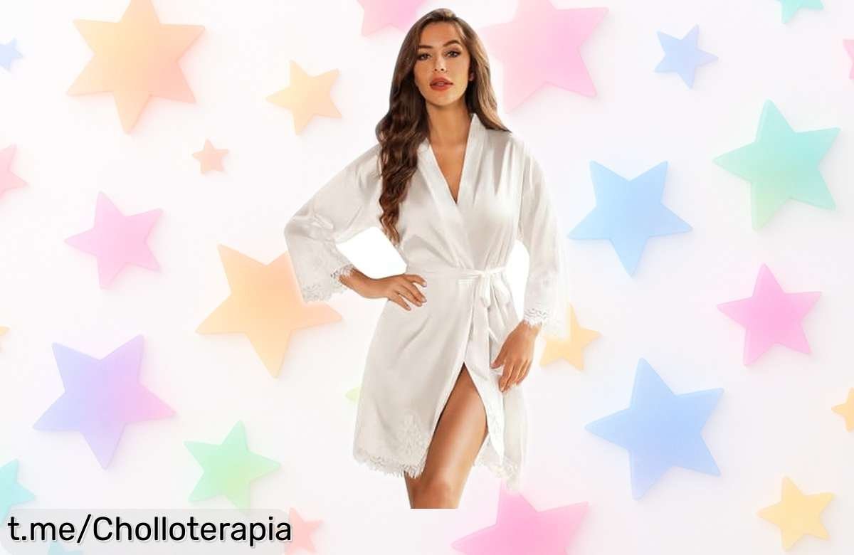 Albornoz de satén RSLOVE con encaje: ¡ofertón para brillar en bodas o disfrutar en casa! Aprovecha este precio loco antes de que se acabe.