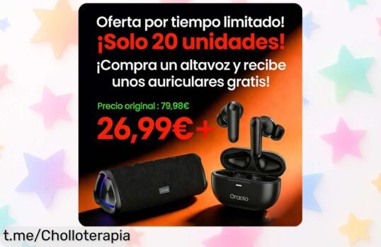 Altavoz Bluetooth Oraolo 20W con luces que bailan, ahora a precio loco y llévate auriculares gratis, ¡no te lo pierdas, la fiesta empieza ya!