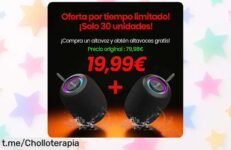 Altavoz Oraolo Bluetooth 5.4 con sonido impresionante y luces RGB que animan tus planes, ¡lleva dos por el precio de uno antes de que se agoten!