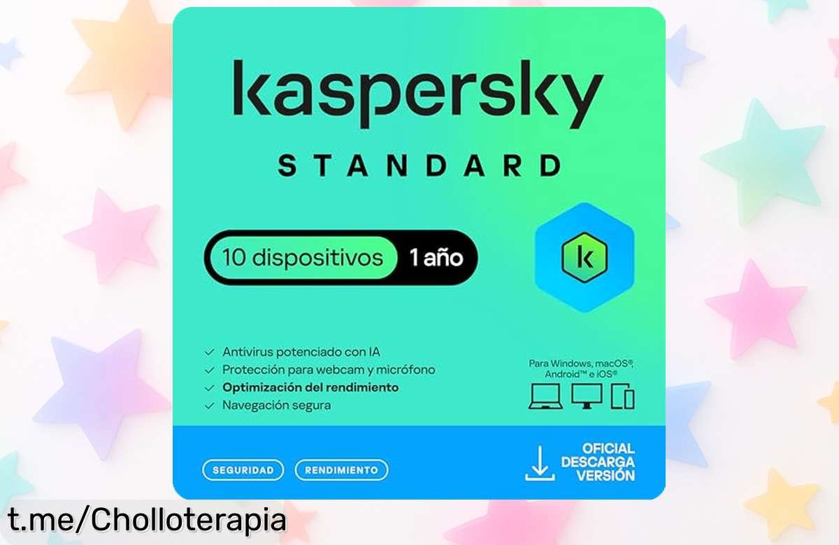 Antivirus Kaspersky Standard para 10 dispositivos, ¡rebajado una barbaridad! Protege tu privacidad y velocidad sin preocupaciones: corre antes de que se agote esta increíble oferta.