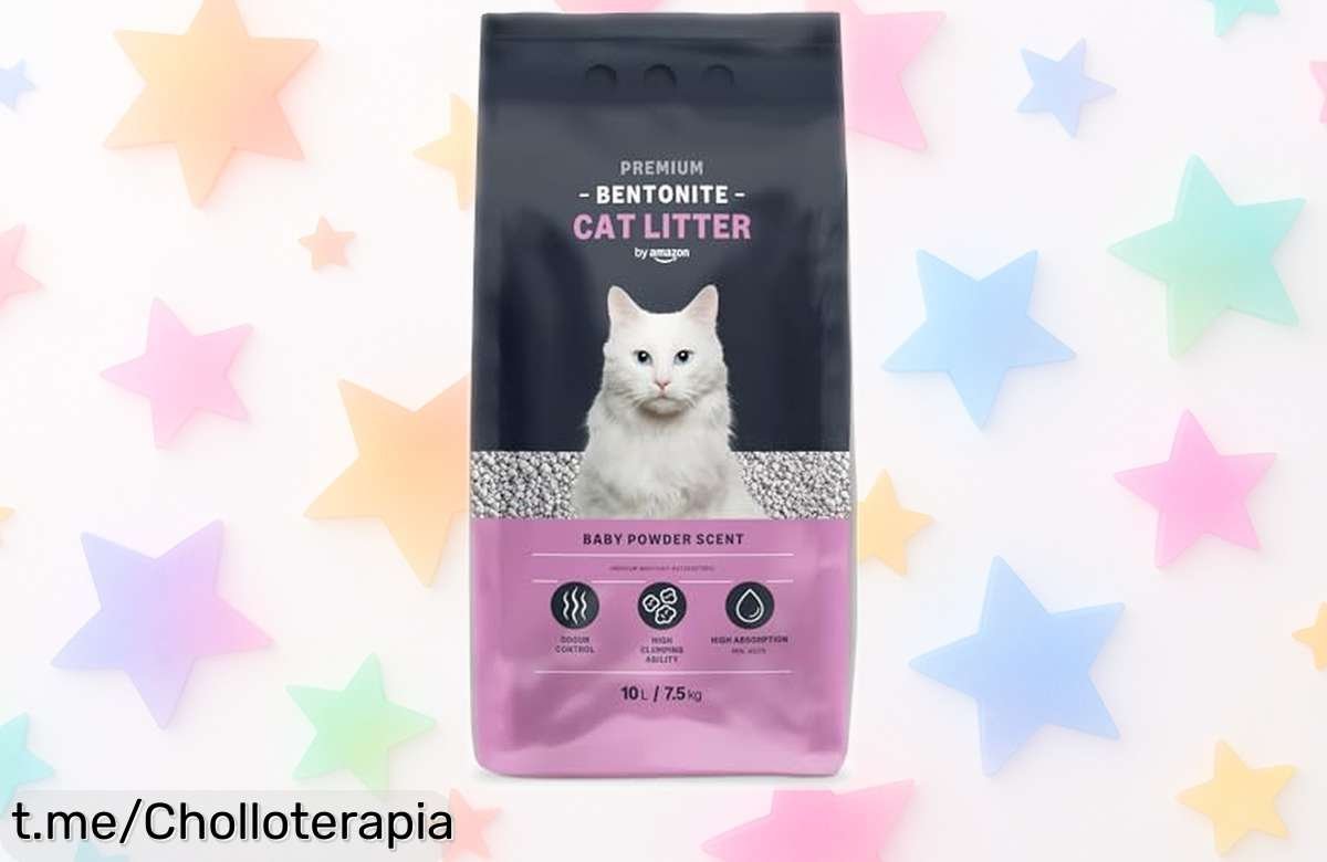 Arenero premium para gatos de Amazon que absorbe y neutraliza olores con aroma a talco, ¡un ofertón increíble que no te puedes perder!