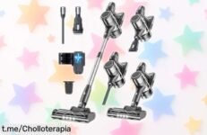 Aspiradora escoba sin cable Syntecno con succión brutal y 60 min de batería, un ofertón único que deja tu hogar impecable. ¡No te quedes sin ella, las unidades vuelan!