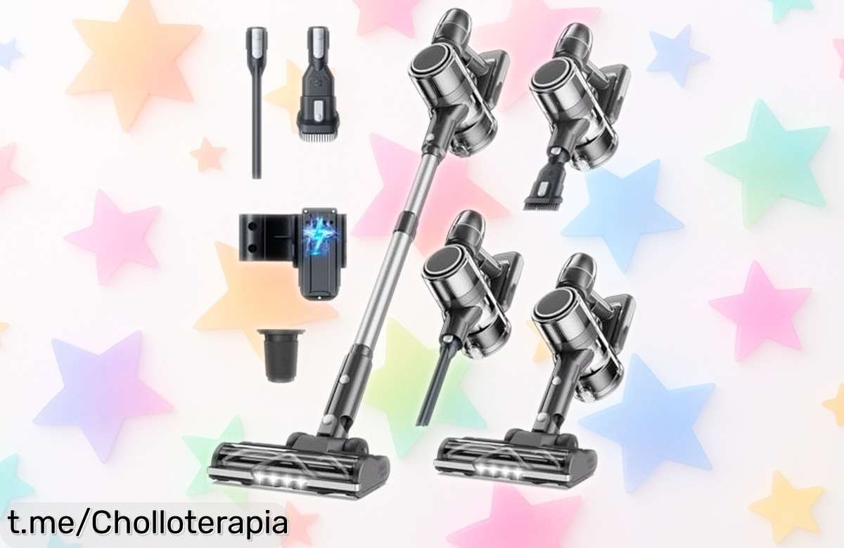 Aspiradora escoba sin cable Syntecno con succión brutal y 60 min de batería, un ofertón único que deja tu hogar impecable. ¡No te quedes sin ella, las unidades vuelan!