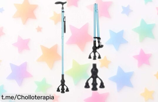 Bastón plegable azul con mango en T, calidad única para tu movilidad diaria a precio loco; no dejes pasar esta oferta antes que desaparezca.