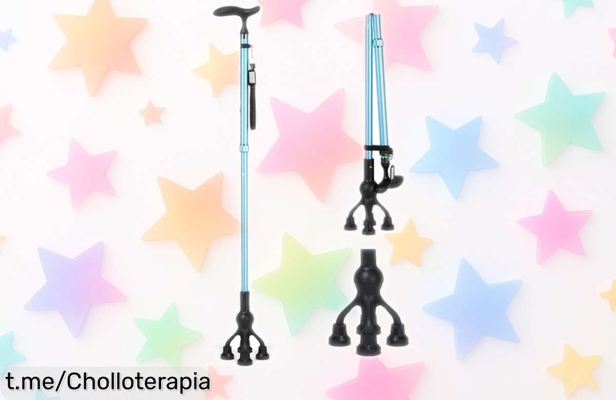 Bastón plegable azul con mango en T, calidad única para tu movilidad diaria a precio loco; no dejes pasar esta oferta antes que desaparezca.