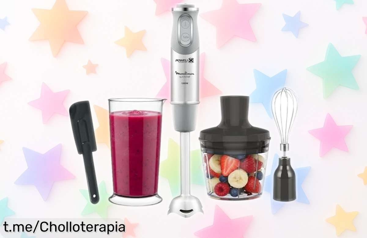 Batidora de mano de 1000 W con picadora incluida a un precio tirado; ¡las unidades vuelan, no te quedes sin la tuya y disfruta cocinando como nunca!